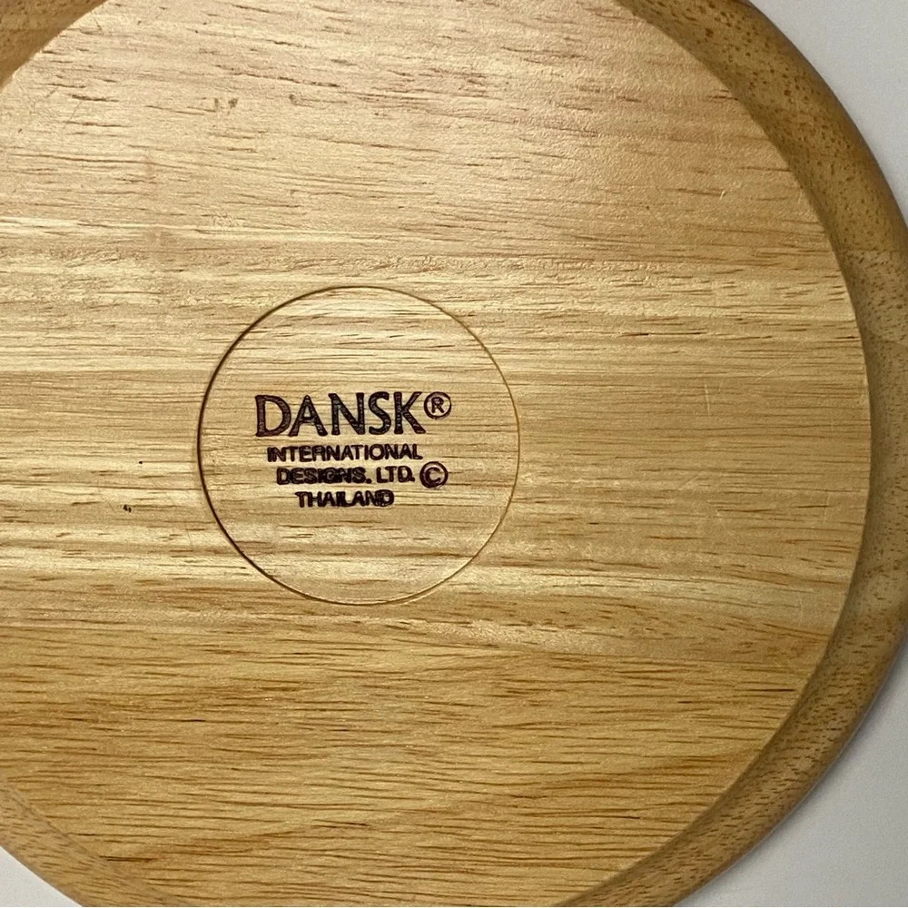 Dansk Wood & Tile Trivet Holiday Harvest Fruits Red Bow 7.5” EUC Round Christmas